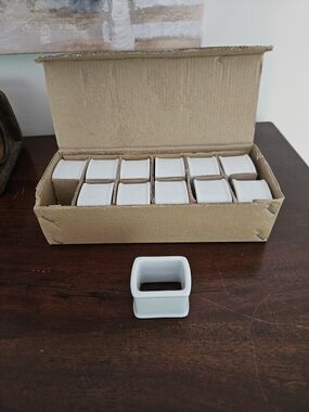 Crate&Barrel White Ceramic Square Napkin Rings - Set of 12